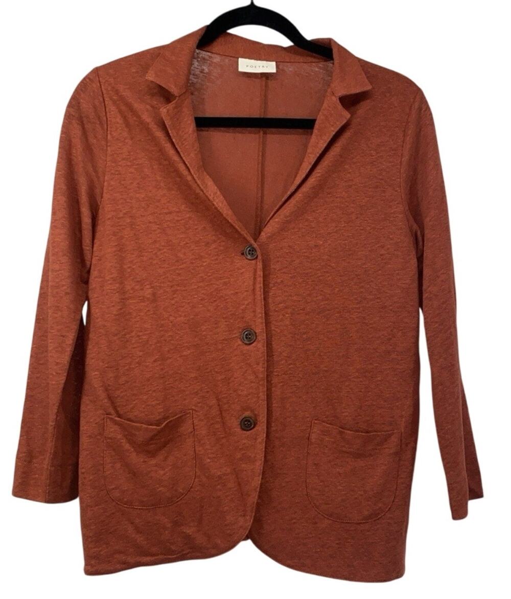 Poetry 100% Linen Jersey Blazer Jacket Orange Pockets Size US 4